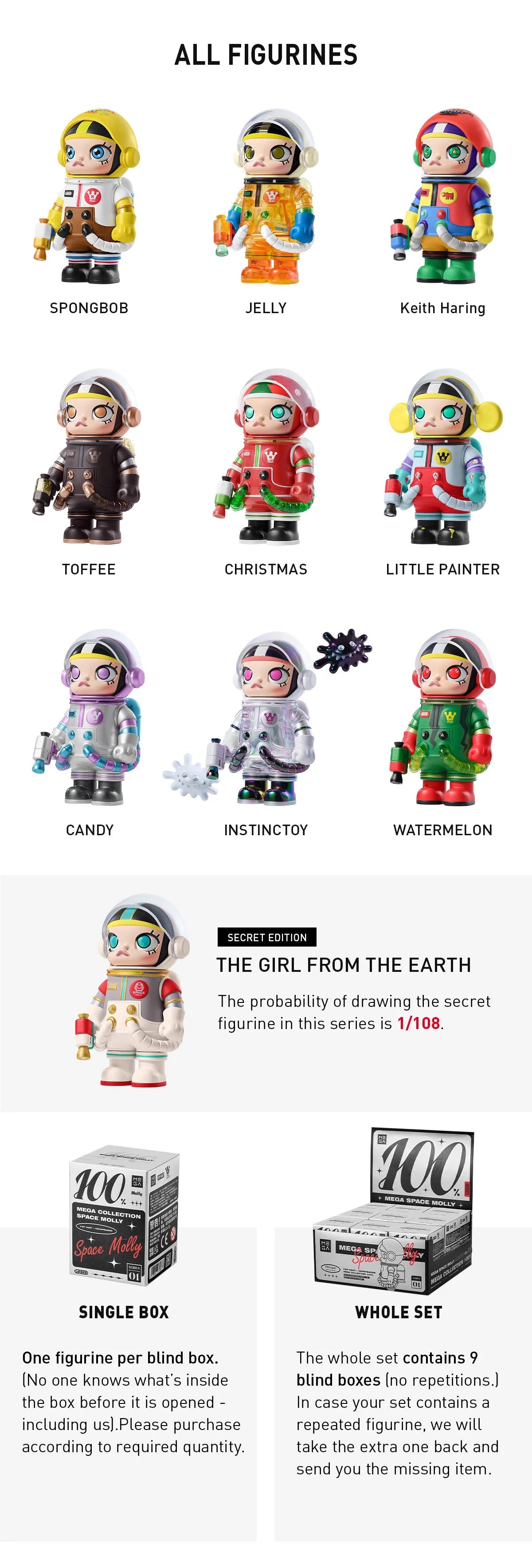 POP MART Mega Collection 100% SPACE MOLLY Series 1 Blind box (Whole Set)